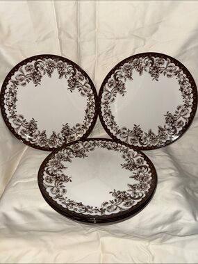 Hobby Lobby Brown and White Floral Salad Plates - Set of 4
